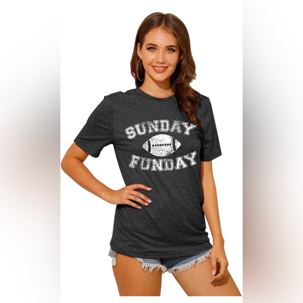 Sunday Funday Football Graphic T-Shirt Grey Casual Weekend Tee